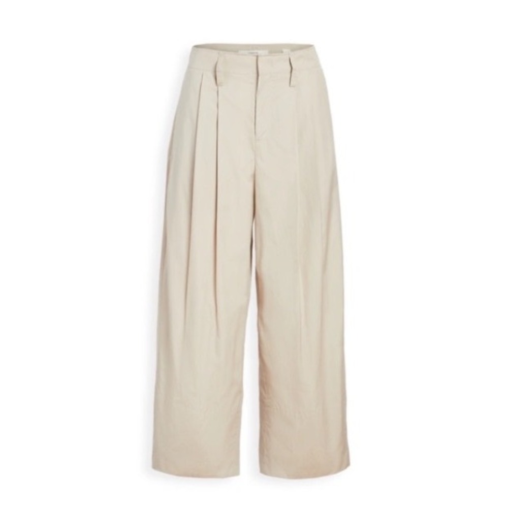 Vince Pleated Wide Leg Cropped Pants 2 Cobblestone 100% V670621644 Size 2